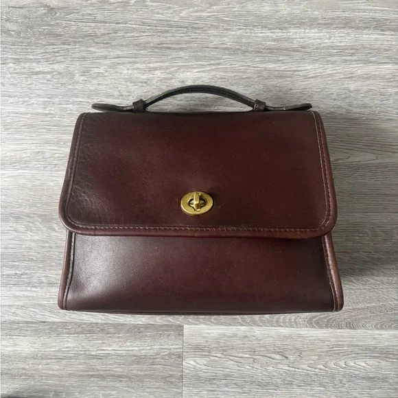 Vintage 1997 Coach 9870 Court Top Handle Leather Bag Dark Brown Crossbody Bag - Picture 1 of 13